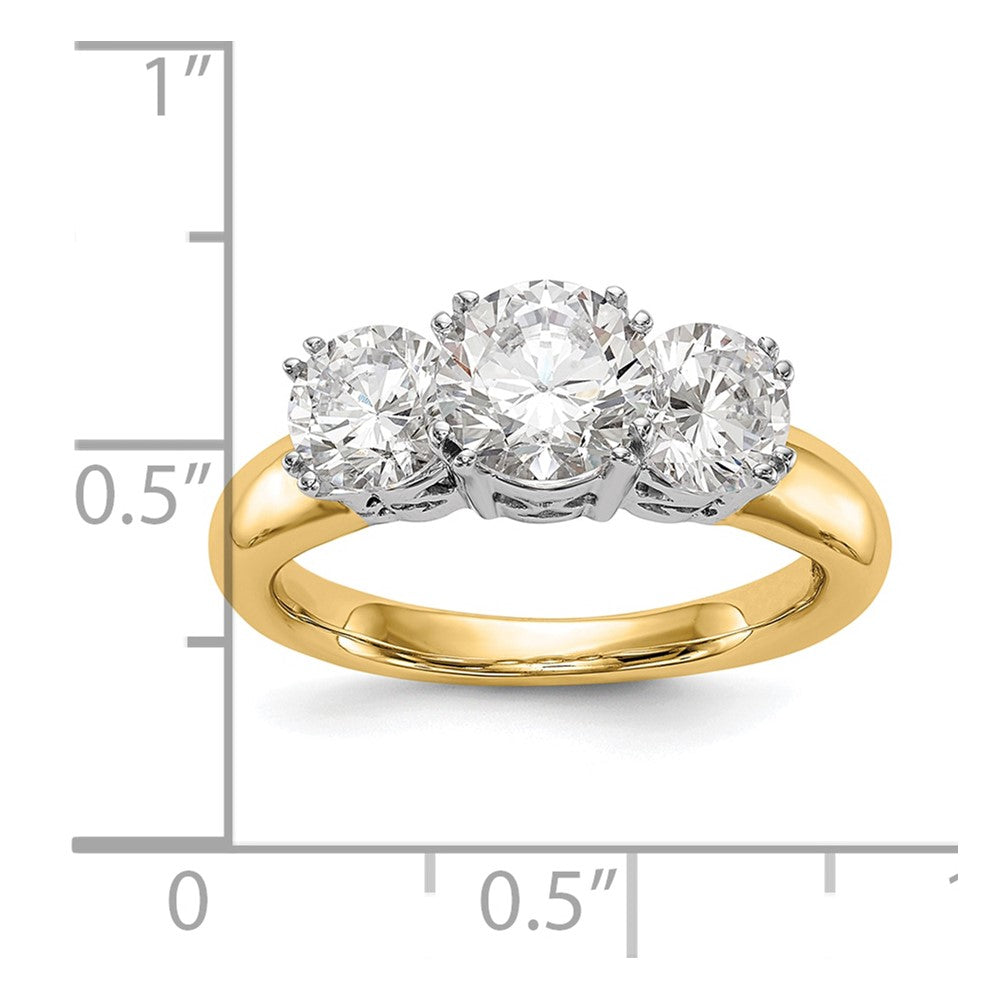 14K Two-tone 3-Stone (Holds 6.5mm Round Center and (2-5.00mm) Round Sides) Engagement Ring Mounting
