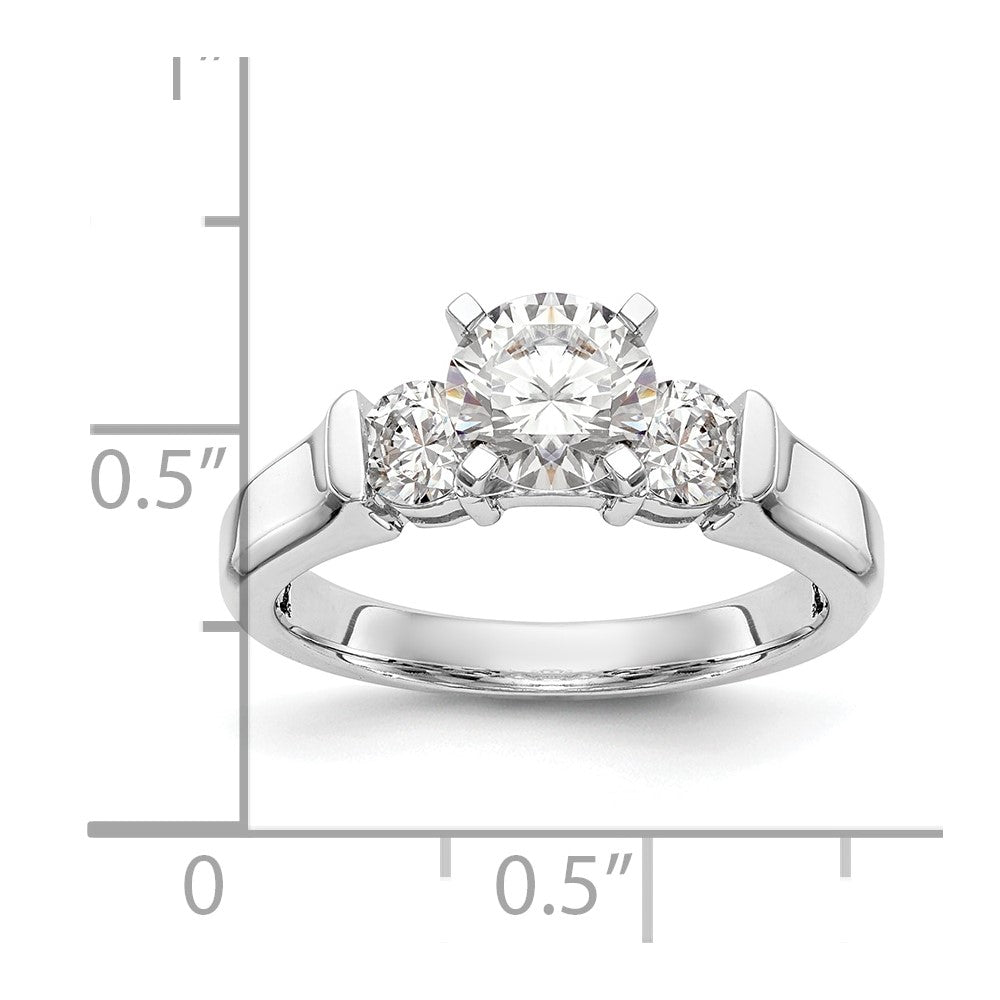 14K White Gold 3-Stone (Holds 1 carat (6.5mm) Round Center and (2-4.1mm) Round Sides) Engagement Ring Mounting