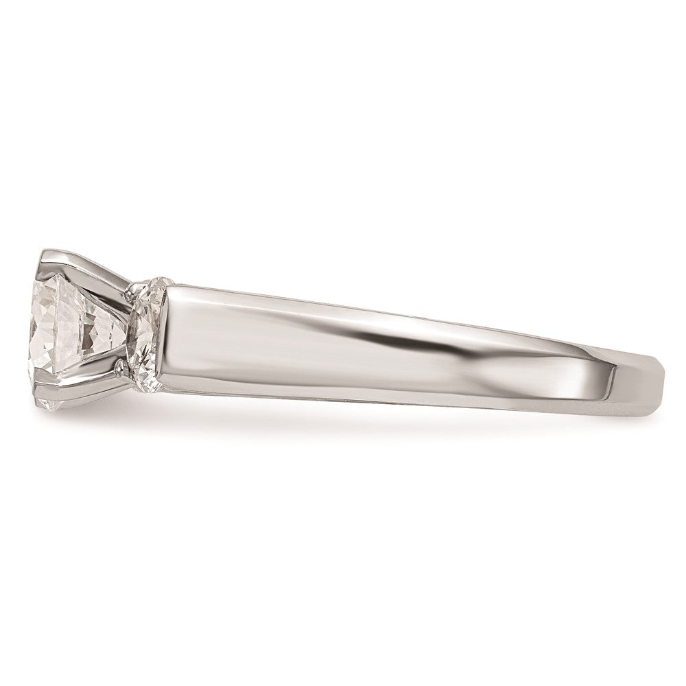14K White Gold 3-Stone (Holds 1 carat (6.5mm) Round Center and (2-4.6mm) Round Sides) Engagement Ring Mounting