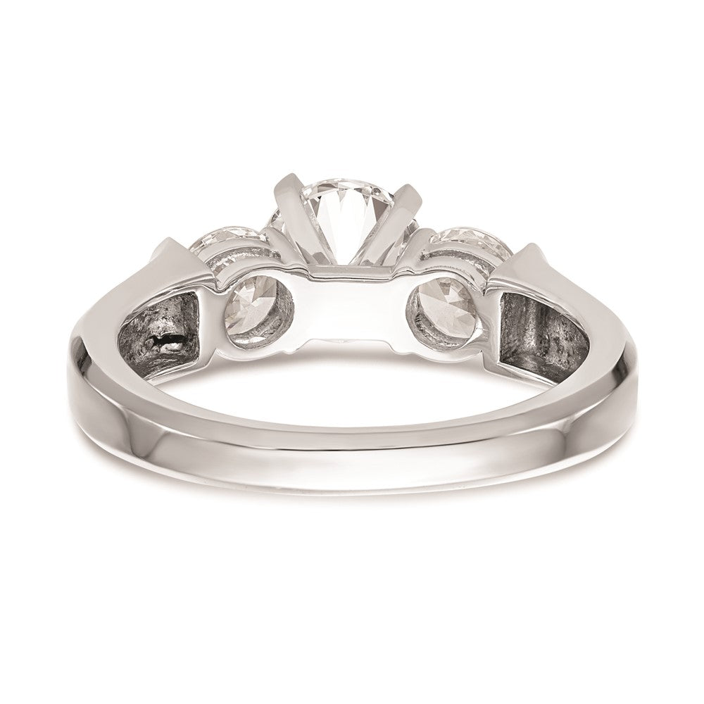 14K White Gold 3-Stone (Holds 1 carat (6.5mm) Round Center and (2-4.6mm) Round Sides) Engagement Ring Mounting