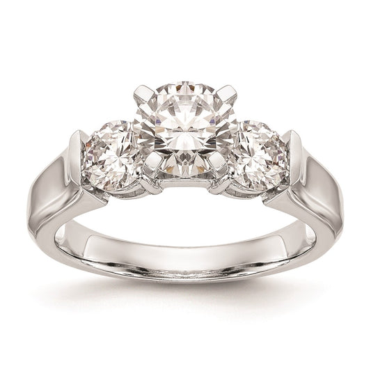 14K White Gold 3-Stone (Holds 1 carat (6.5mm) Round Center and (2-4.6mm) Round Sides) Engagement Ring Mounting