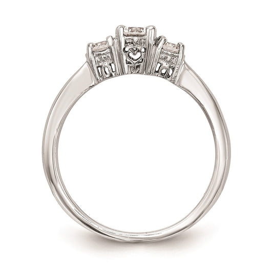 14K White Gold 3-Stone (Holds 1/3 carat (4.4mm) Round Center and (2-3.3mm) Round Sides) Engagement Ring Mounting