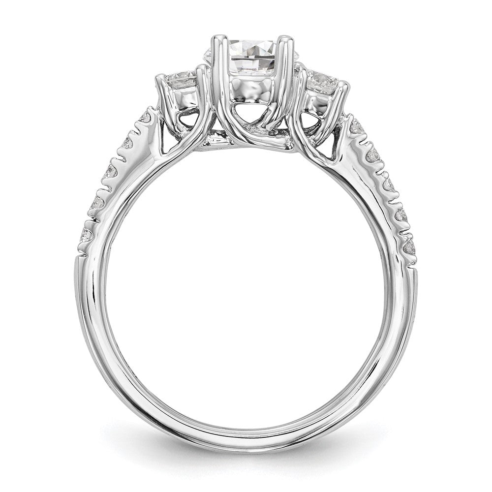 14K White Gold 3-Stone Plus (Holds 1/2 carat (5.2mm) Round Center) Diamond Semi-Mount Engagement Ring