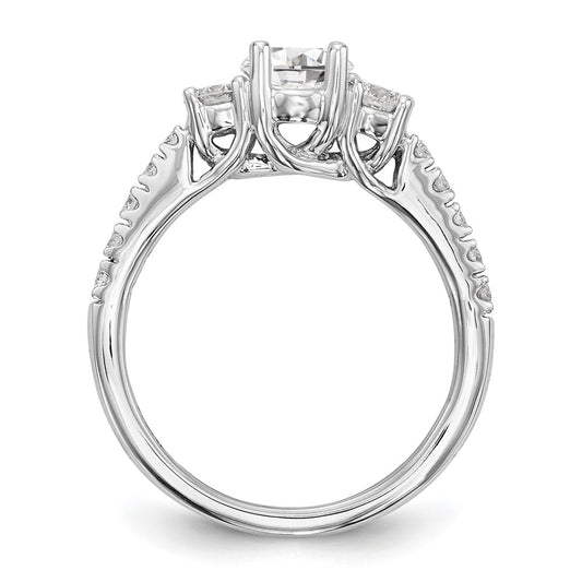 14K White Gold 3-Stone Plus (Holds 1/2 carat (5.2mm) Round Center) Diamond Semi-Mount Engagement Ring