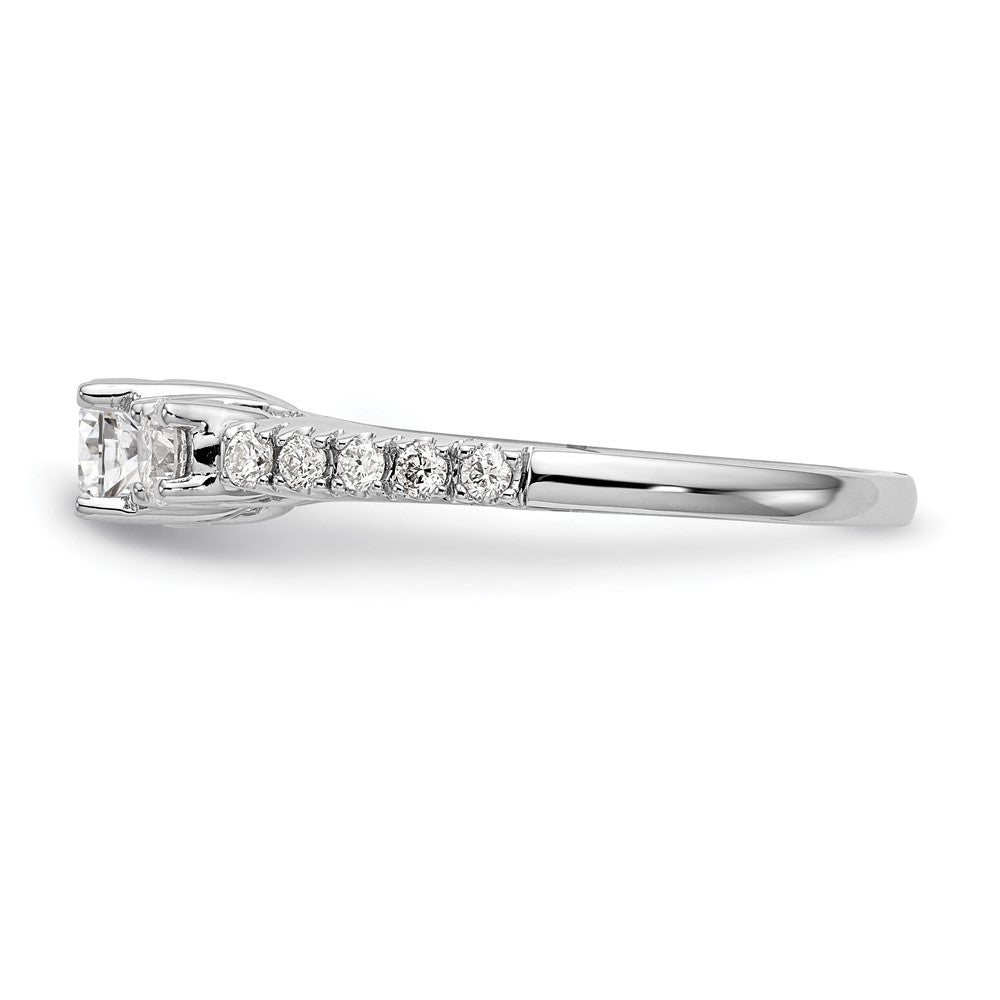 14K White Gold 3-Stone Plus (Holds 1/2 carat (5.2mm) Round Center) Diamond Semi-Mount Engagement Ring