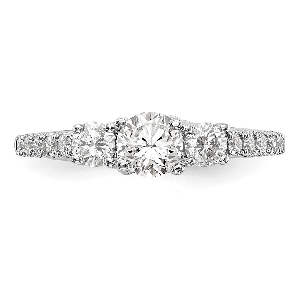 14K White Gold 3-Stone Plus (Holds 1/2 carat (5.2mm) Round Center) Diamond Semi-Mount Engagement Ring
