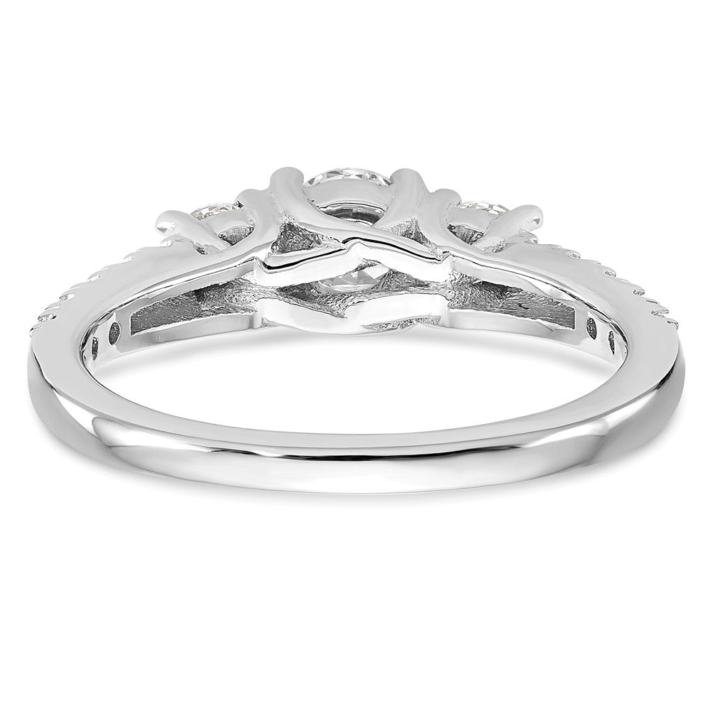 14K White Gold 3-Stone Plus (Holds 1/2 carat (5.2mm) Round Center) Diamond Semi-Mount Engagement Ring