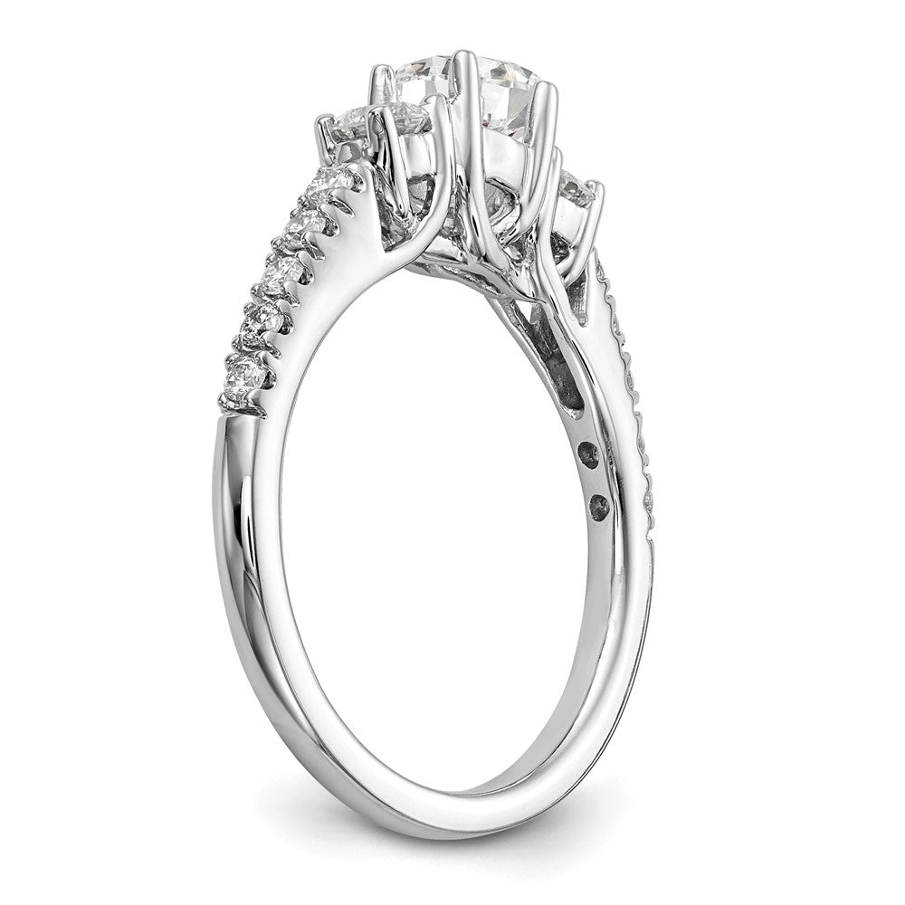 14K White Gold 3-Stone Plus (Holds 1/2 carat (5.2mm) Round Center) Diamond Semi-Mount Engagement Ring