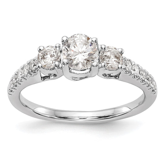 14K White Gold 3-Stone Plus (Holds 1/2 carat (5.2mm) Round Center) Diamond Semi-Mount Engagement Ring