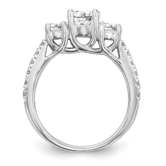 14K White Gold 3-Stone Plus (Holds 3/4 carat (5.8mm) Round Center) Diamond Semi-Mount Engagement Ring