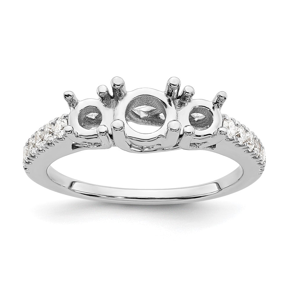 14K White Gold 3-Stone Plus (Holds 3/4 carat (5.8mm) Round Center) Diamond Semi-Mount Engagement Ring