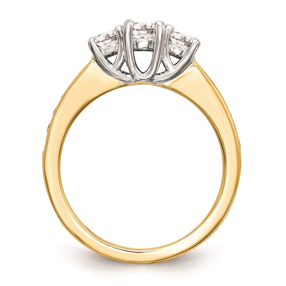 14K Two-tone 3-Stone Plus (Holds 1/6 carat (3.5mm) Round Center and (2-2.9mm) Round Sides) Diamond Semi-Mount Engagement Ring