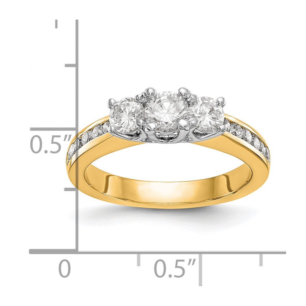 14K Two-tone 3-Stone Plus (Holds 1/6 carat (3.5mm) Round Center and (2-2.9mm) Round Sides) Diamond Semi-Mount Engagement Ring