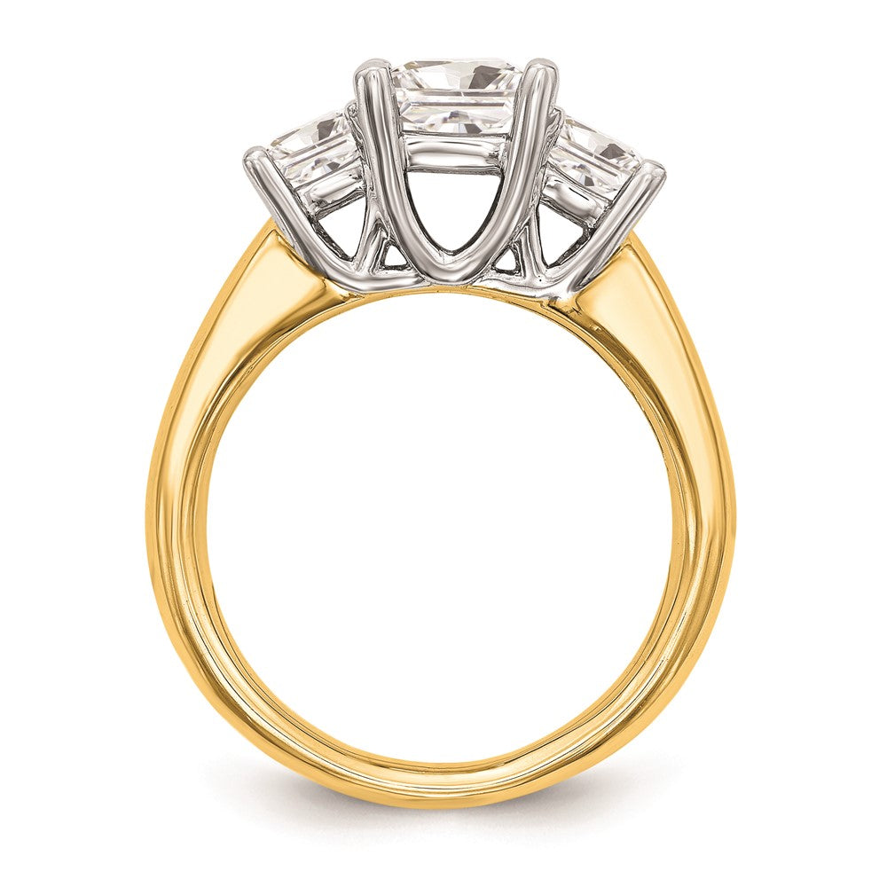 14K Two-tone 3-Stone (Holds 1/2 carat (4.5mm) Princess Center and (2-3.5mm) Princess Sides) Engagement Ring Mounting
