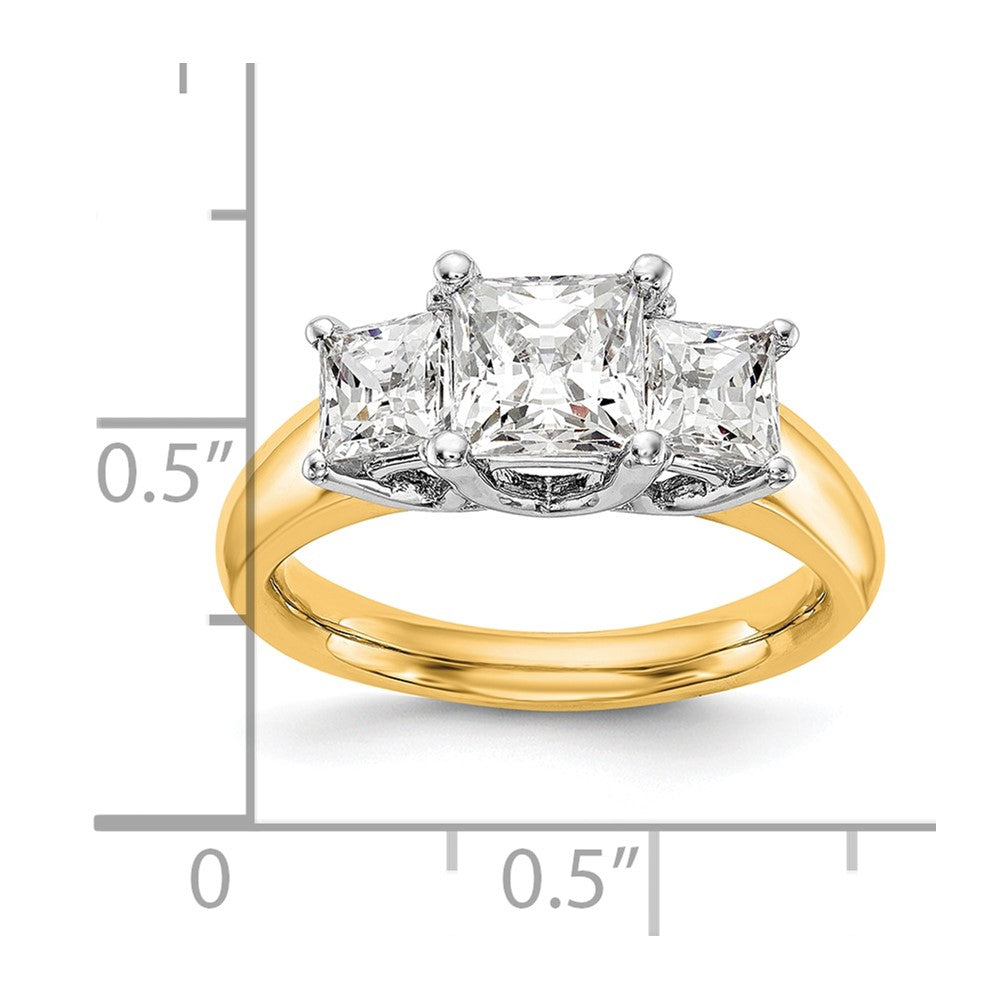 14K Two-tone 3-Stone (Holds 1/2 carat (4.5mm) Princess Center and (2-3.5mm) Princess Sides) Engagement Ring Mounting