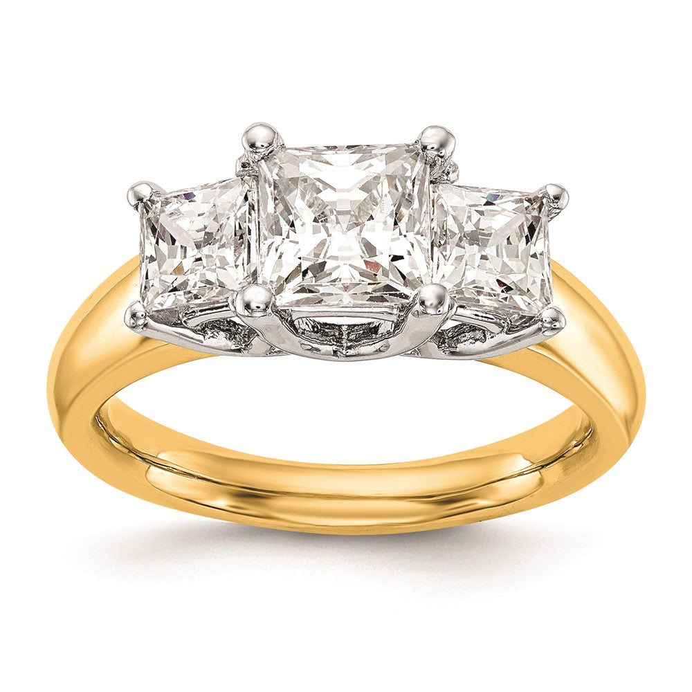 14K Two-tone 3-Stone (Holds 1/2 carat (4.5mm) Princess Center and (2-3.5mm) Princess Sides) Engagement Ring Mounting