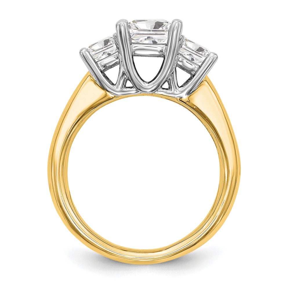 14K Two-tone 3-Stone (Holds 1 carat (5.70mm) Princess Center and (2-4.5mm) Princess Sides) Engagement Ring Mounting