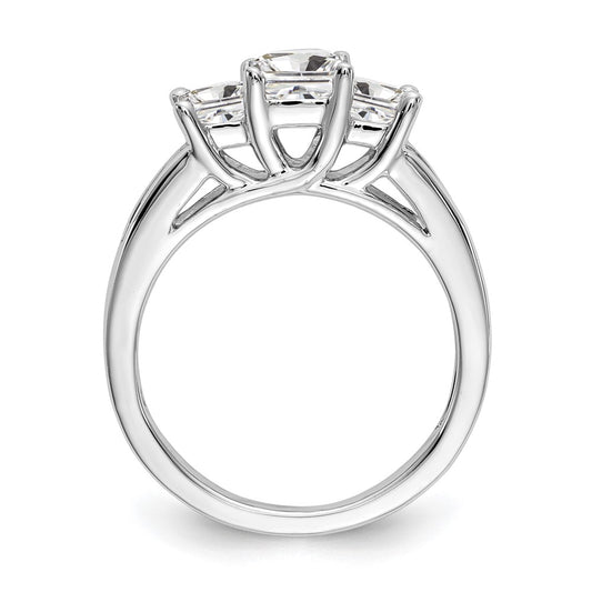 14K White Gold 3-Stone Plus (Holds 3/4 carat (4.9mm) Princess Center and (2-4.0mm) Princess Sides) Diamond Semi-Mount Engagement Ring