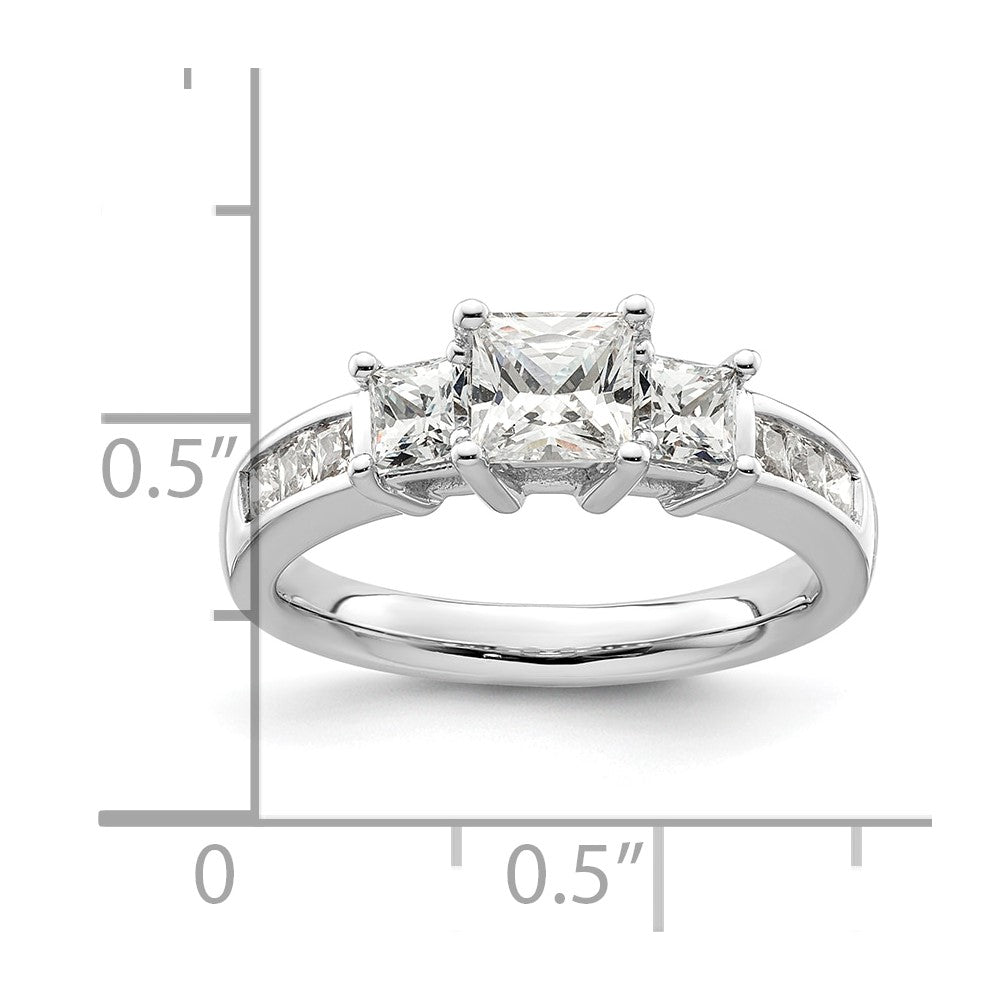 14K White Gold 3-Stone Plus (Holds 3/4 carat (5.8mm) Princess Center and (2-3.3mm) Princess Sides) Diamond Semi-Mount Engagement Ring