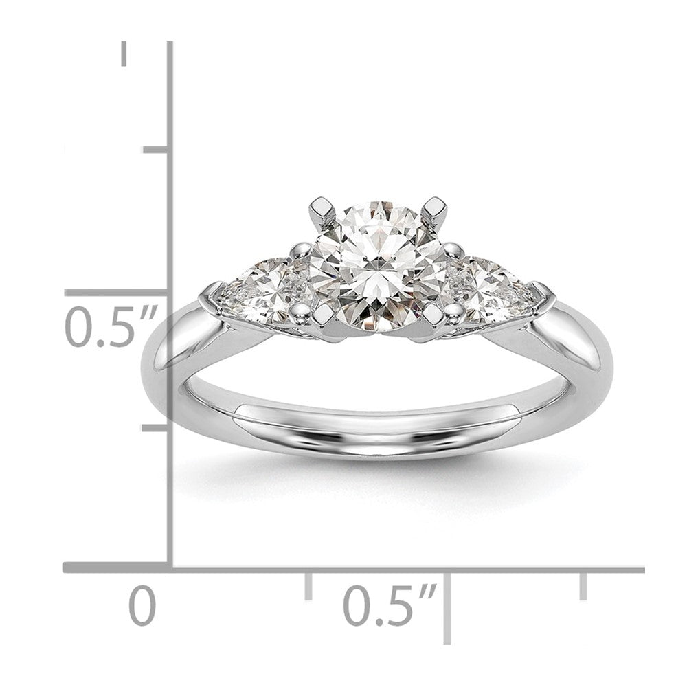 14K White Gold 3-Stone Peg Set Center (Holds (2-4x3mm) Pear Sides) Engagement Ring Mounting