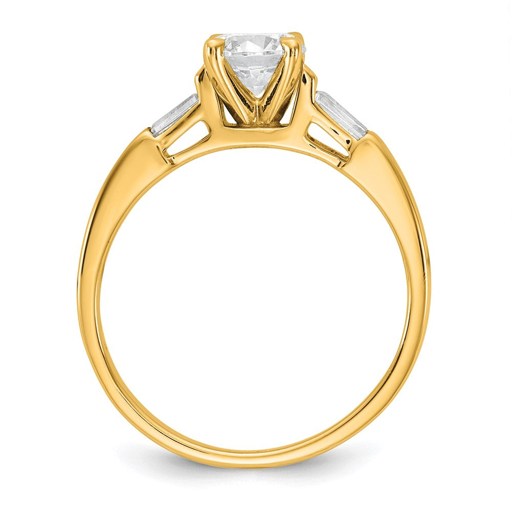 14K YG Gold 3-Stone Diamond Peg Set Includes 2-Baquette Side Stones Engagement Ring, No Head