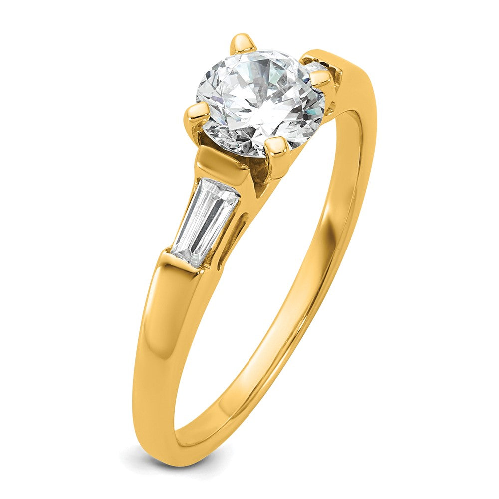 14K YG Gold 3-Stone Diamond Peg Set Includes 2-Baquette Side Stones Engagement Ring, No Head