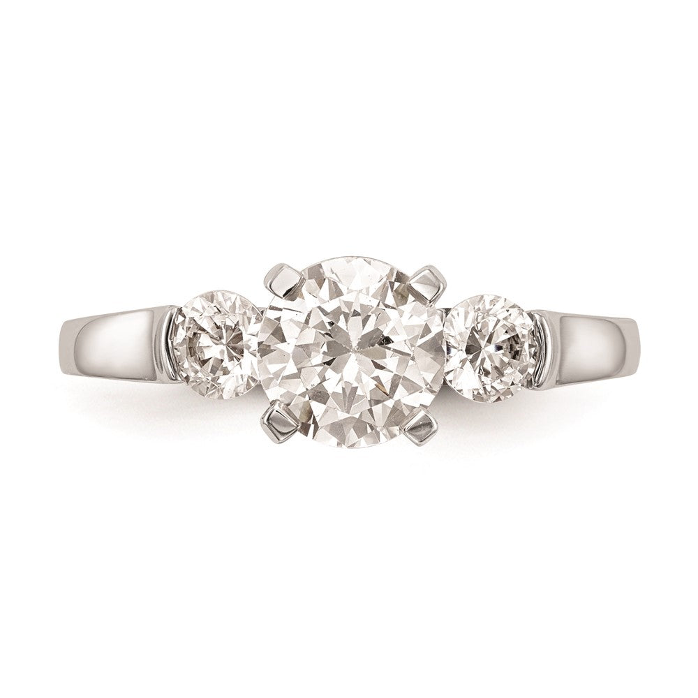 14K White Gold 3-Stone Peg Set Center (Holds (2-3.7mm) Round Sides) Engagement Ring Mounting