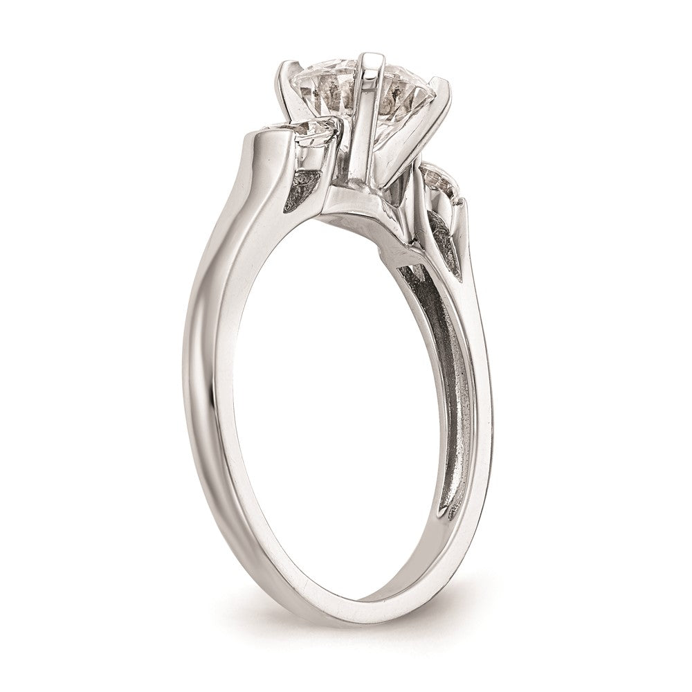 14K White Gold 3-Stone Peg Set Center (Holds (2-3.7mm) Round Sides) Engagement Ring Mounting