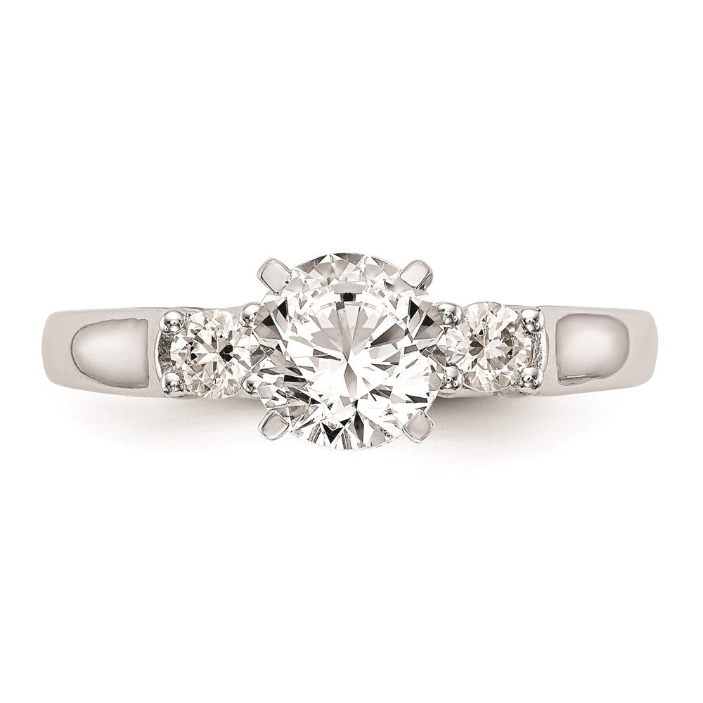 14K White Gold 3-Stone Peg Set Center (Holds (2-2.9mm) Round Sides) Engagement Ring Mounting