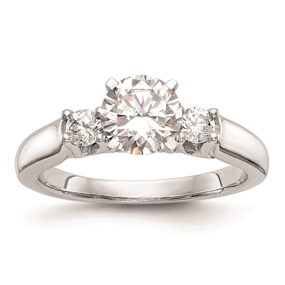 14K White Gold 3-Stone Peg Set Center (Holds (2-2.9mm) Round Sides) Engagement Ring Mounting