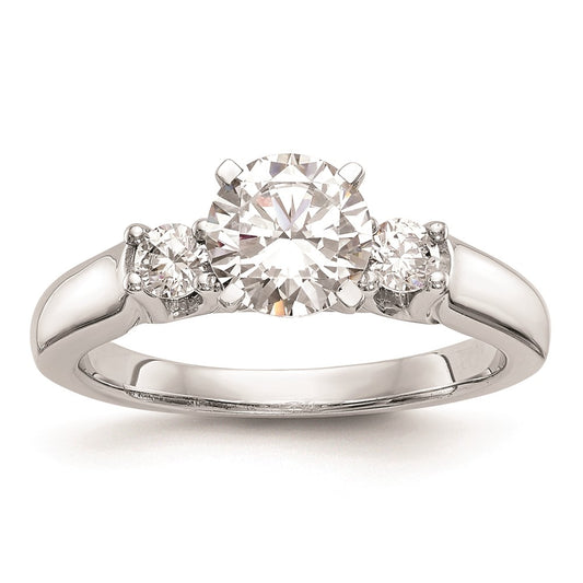 14K White Gold 3-Stone Peg Set Center (Holds (2-2.9mm) Round Sides) Engagement Ring Mounting