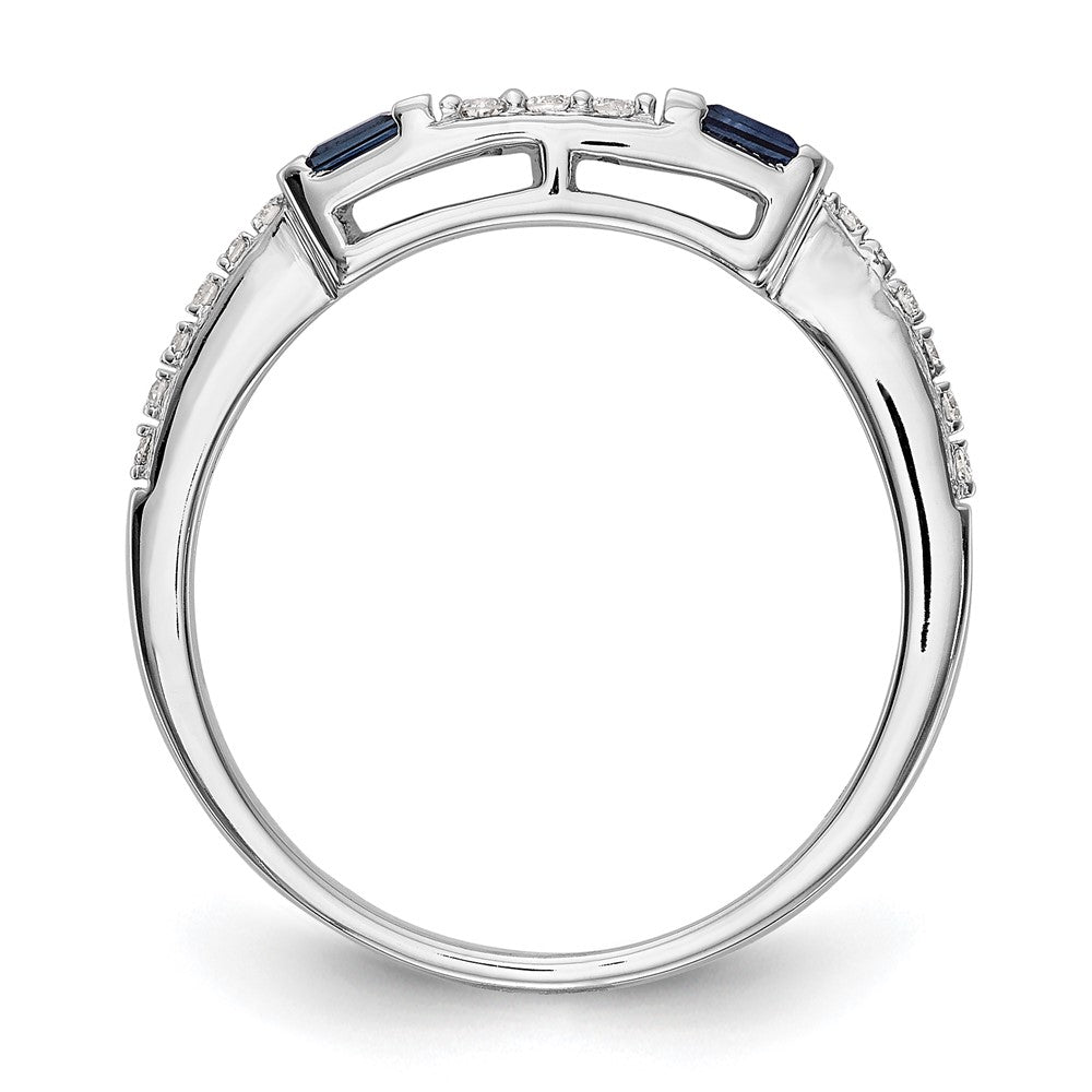 14k White Gold 1/10 carat Diamond and Sapphire Complete Wedding Band