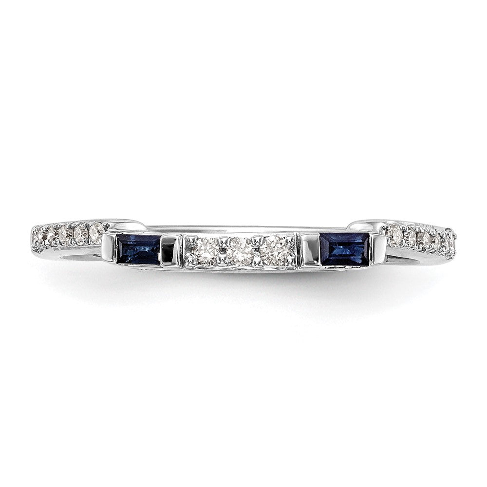 14k White Gold 1/10 carat Diamond and Sapphire Complete Wedding Band