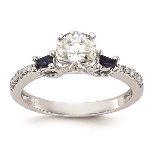 14k White Gold 3-stone Dia Peg Set w/Sapphire Semi-Mount Including 2-Sapphire Side Stones Engagement Ring