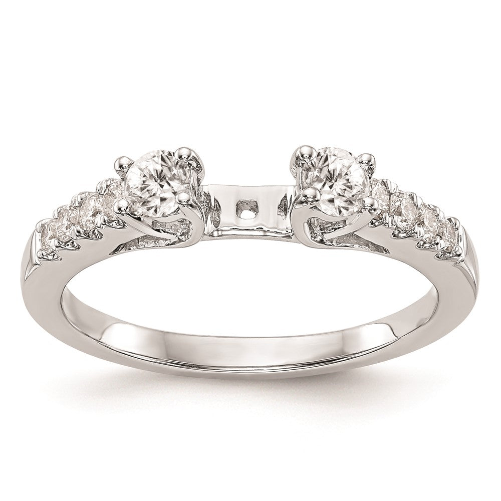 14K White Gold 3-Stone Plus Peg Set Center (Holds (2-3.4mm) Round Sides) Engagement Ring Mounting