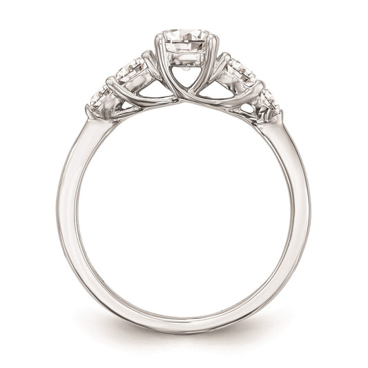 14K White Gold 5-Stone (Holds 1/2 carat (5.2mm) Round Center and (2-3.6/2-2.6) Round Sides) Engagement Ring Mounting