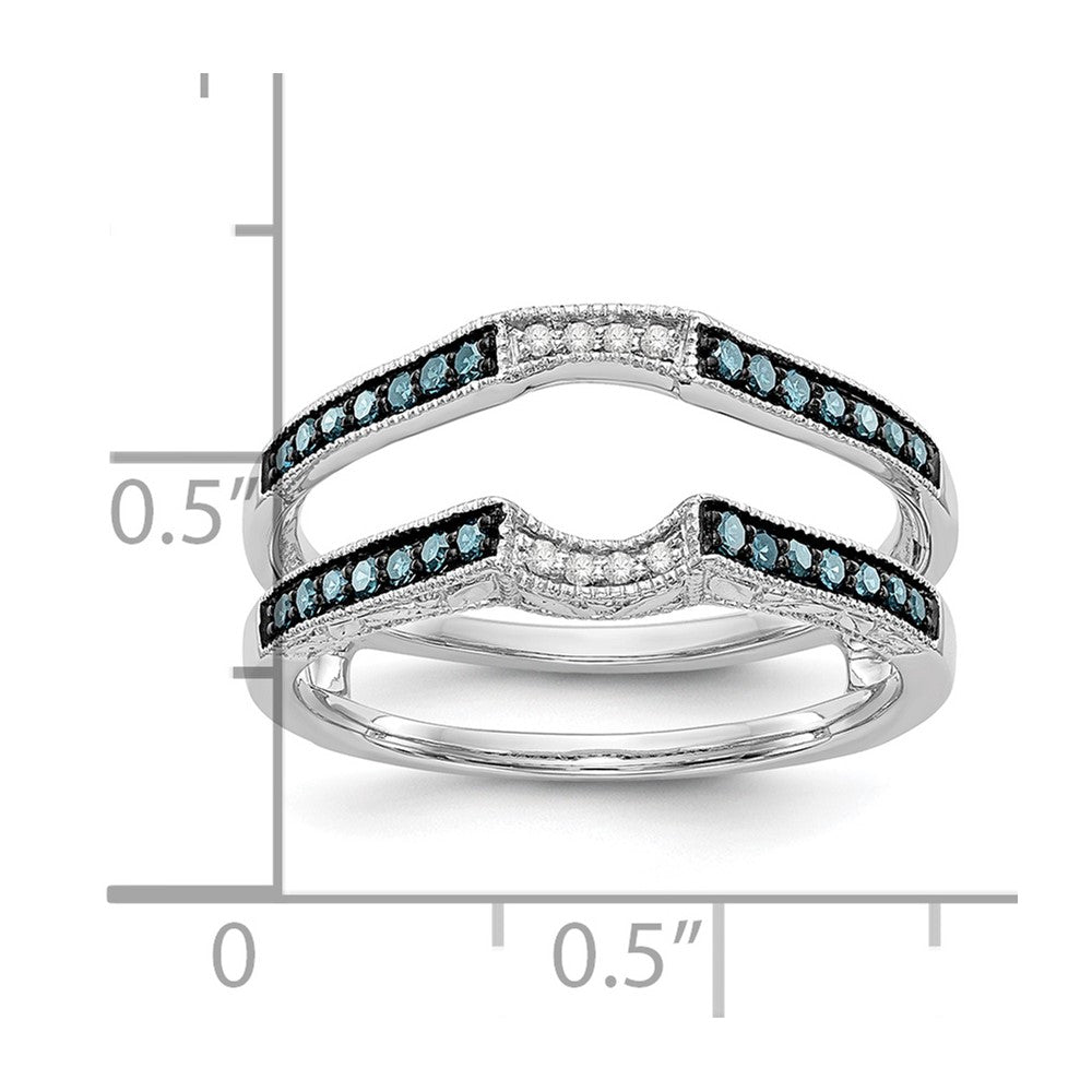 14K White Gold 1/4 carat Blue and White Diamond with Black Rhodium Complete Ring Guard