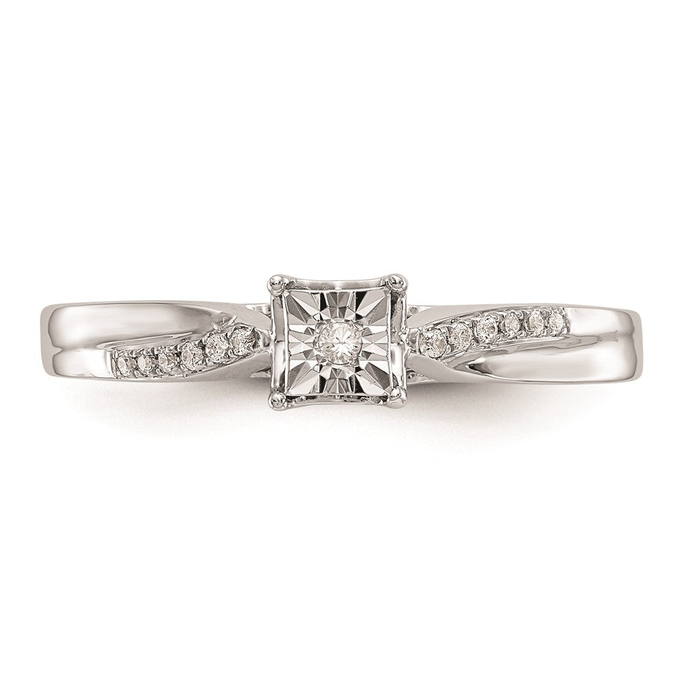 10K White Gold Square Illusion 1/20 carat Diamond Complete Engagement Ring