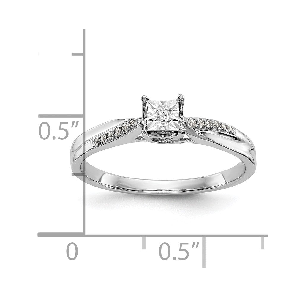 10K White Gold Square Illusion 1/20 carat Diamond Complete Engagement Ring