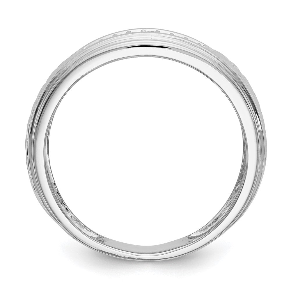 14K White Gold AA Quality 1/8 carat Diamond Trio Men's Wedding Band