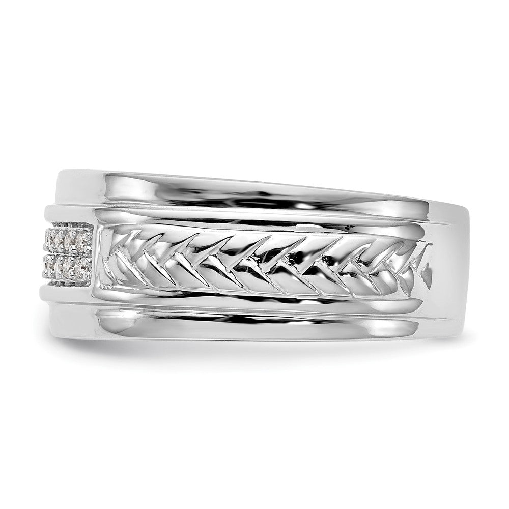 14K White Gold AA Quality 1/8 carat Diamond Trio Men's Wedding Band