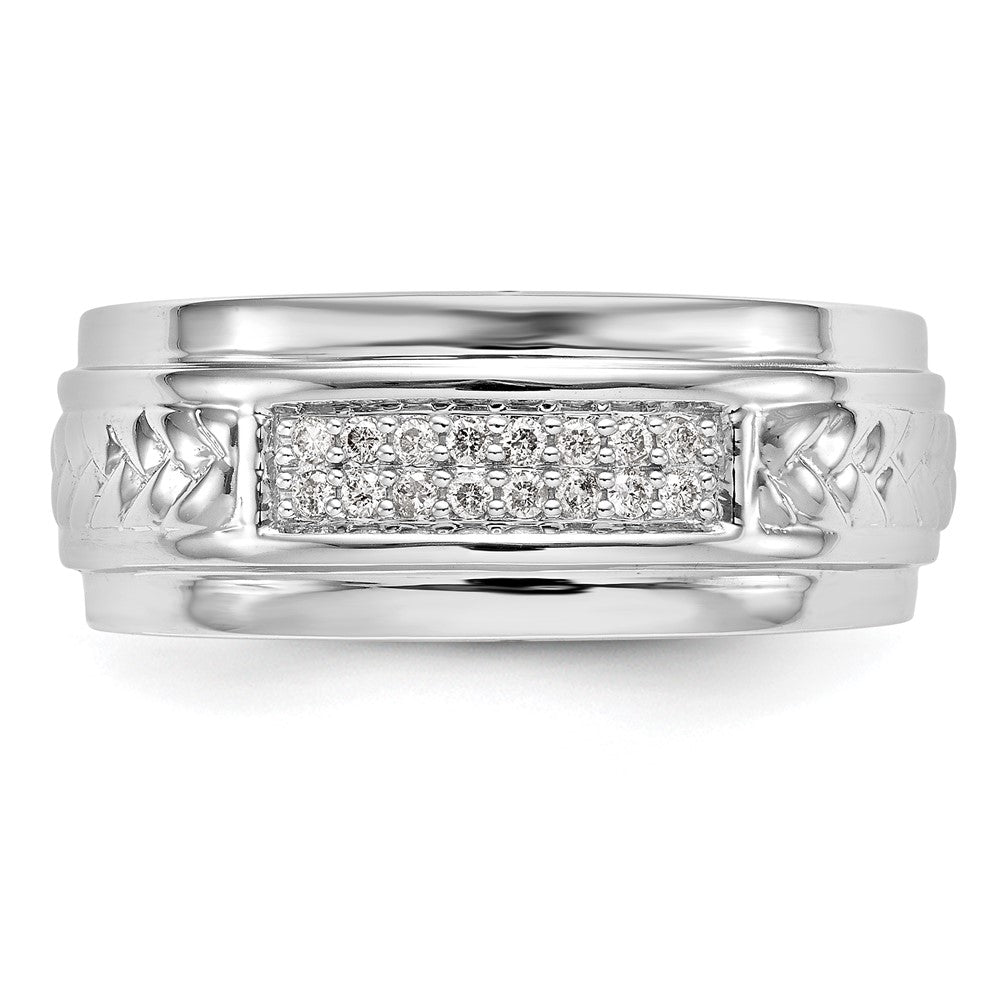 14K White Gold AA Quality 1/8 carat Diamond Trio Men's Wedding Band