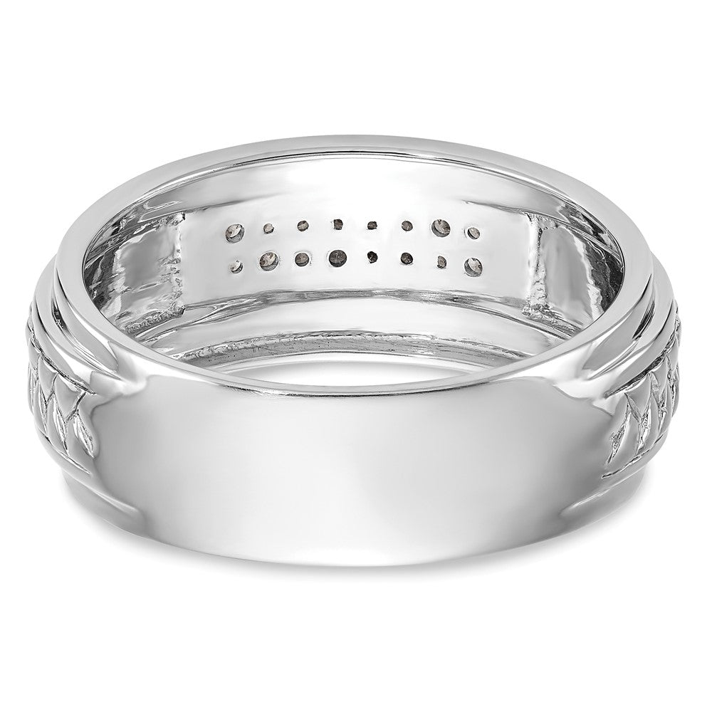 14K White Gold AA Quality 1/8 carat Diamond Trio Men's Wedding Band