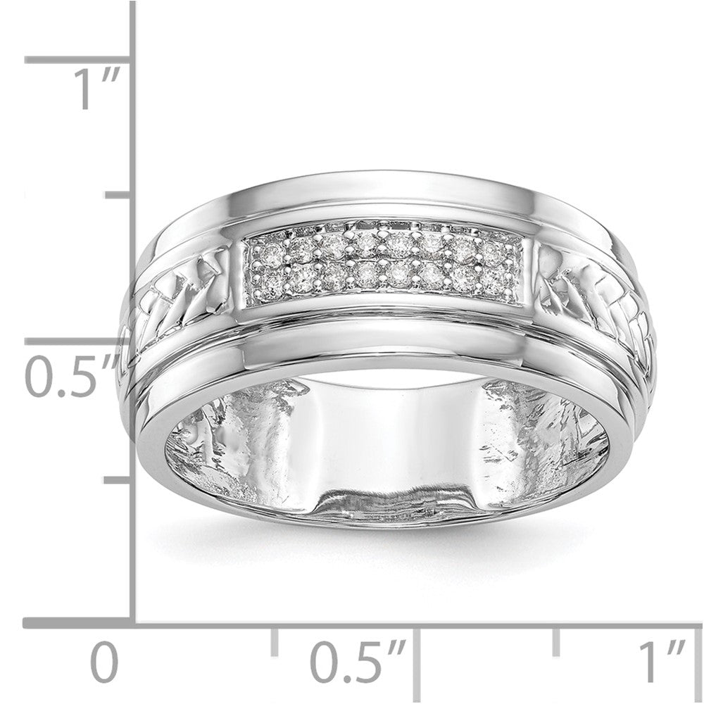 14K White Gold AA Quality 1/8 carat Diamond Trio Men's Wedding Band