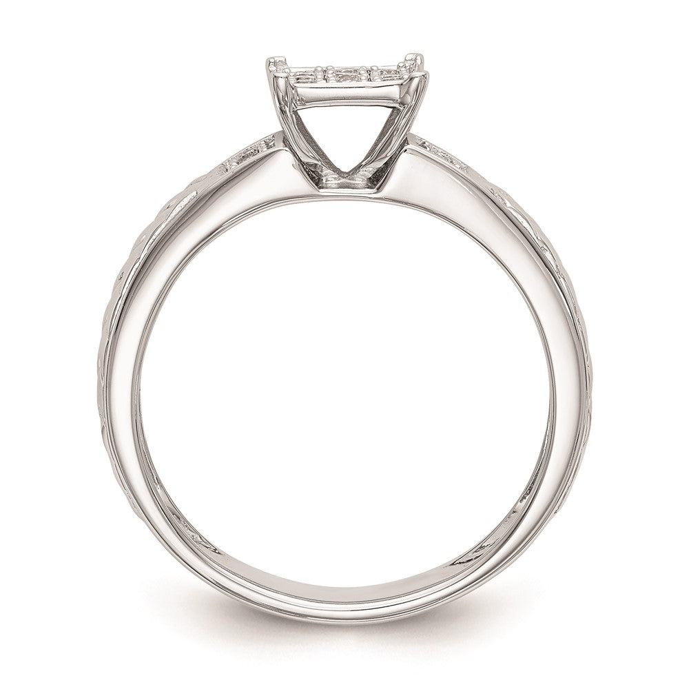 10K White Gold Square Cluster 1/6 carat Diamond Trio Complete Engagement Ring