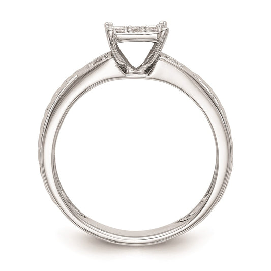10K White Gold Square Cluster 1/6 carat Diamond Trio Complete Engagement Ring