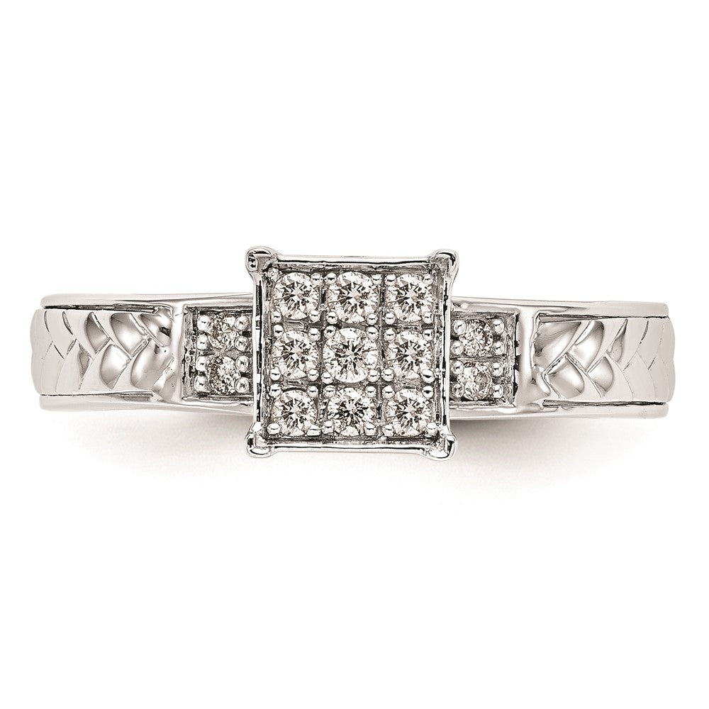 10K White Gold Square Cluster 1/6 carat Diamond Trio Complete Engagement Ring