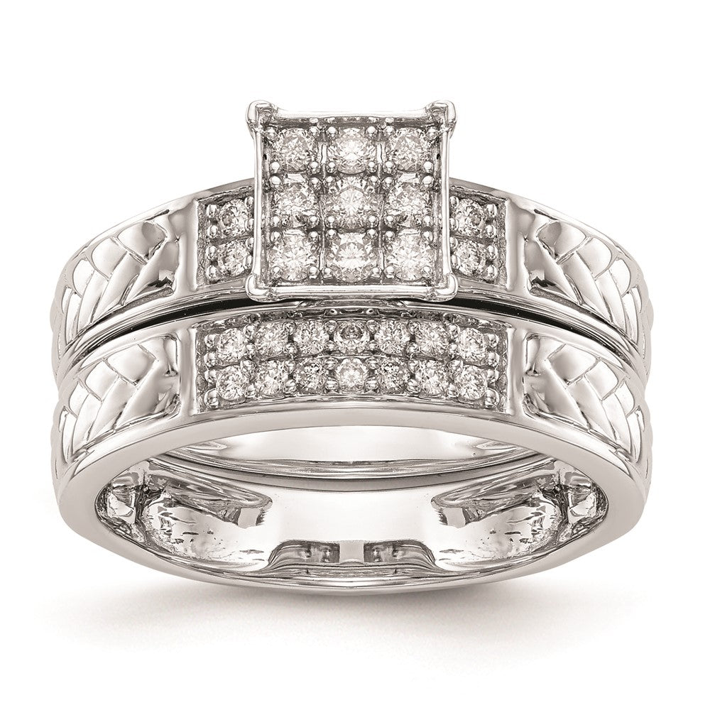 10K White Gold Square Cluster 1/6 carat Diamond Trio Complete Engagement Ring