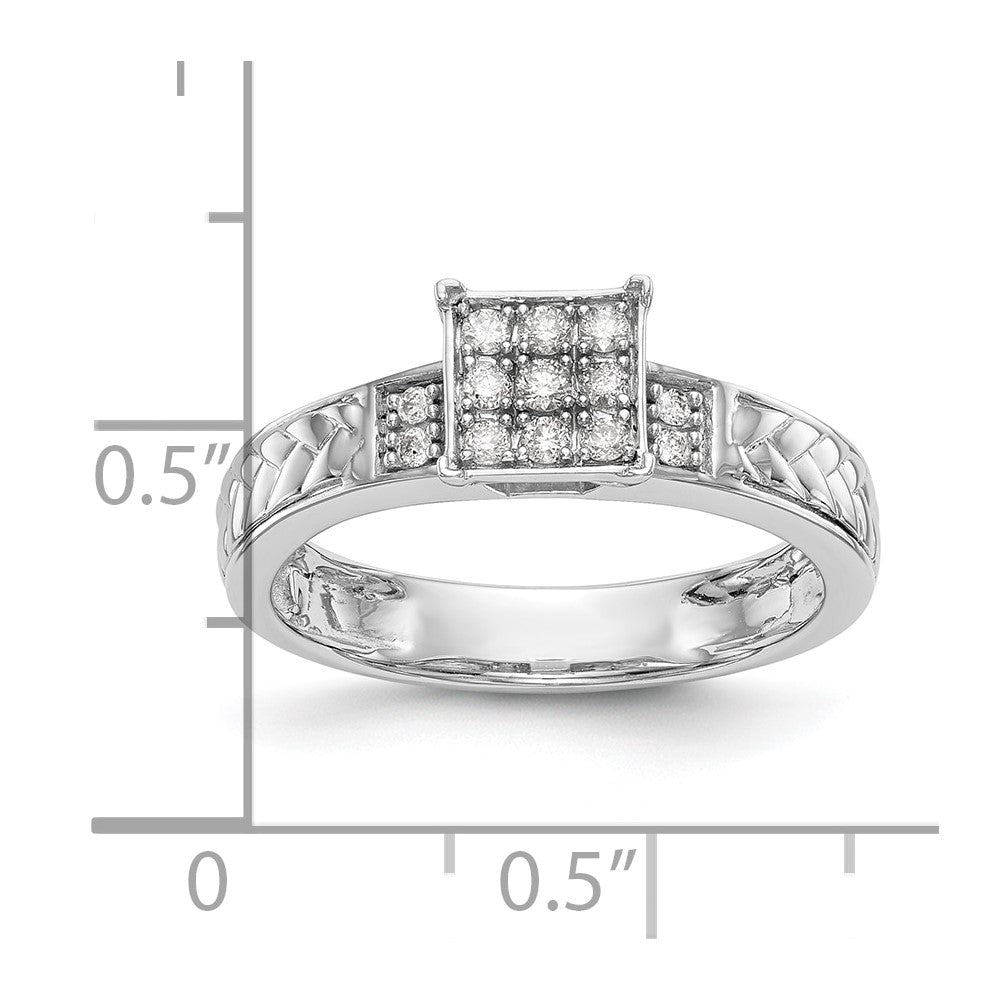 10K White Gold Square Cluster 1/6 carat Diamond Trio Complete Engagement Ring