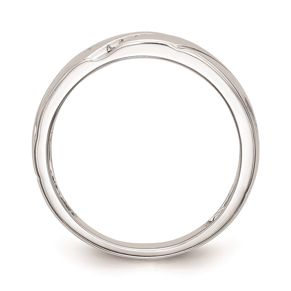 14K White Gold AA Quality .03 carat Diamond Trio Complete Men's Wedding Band